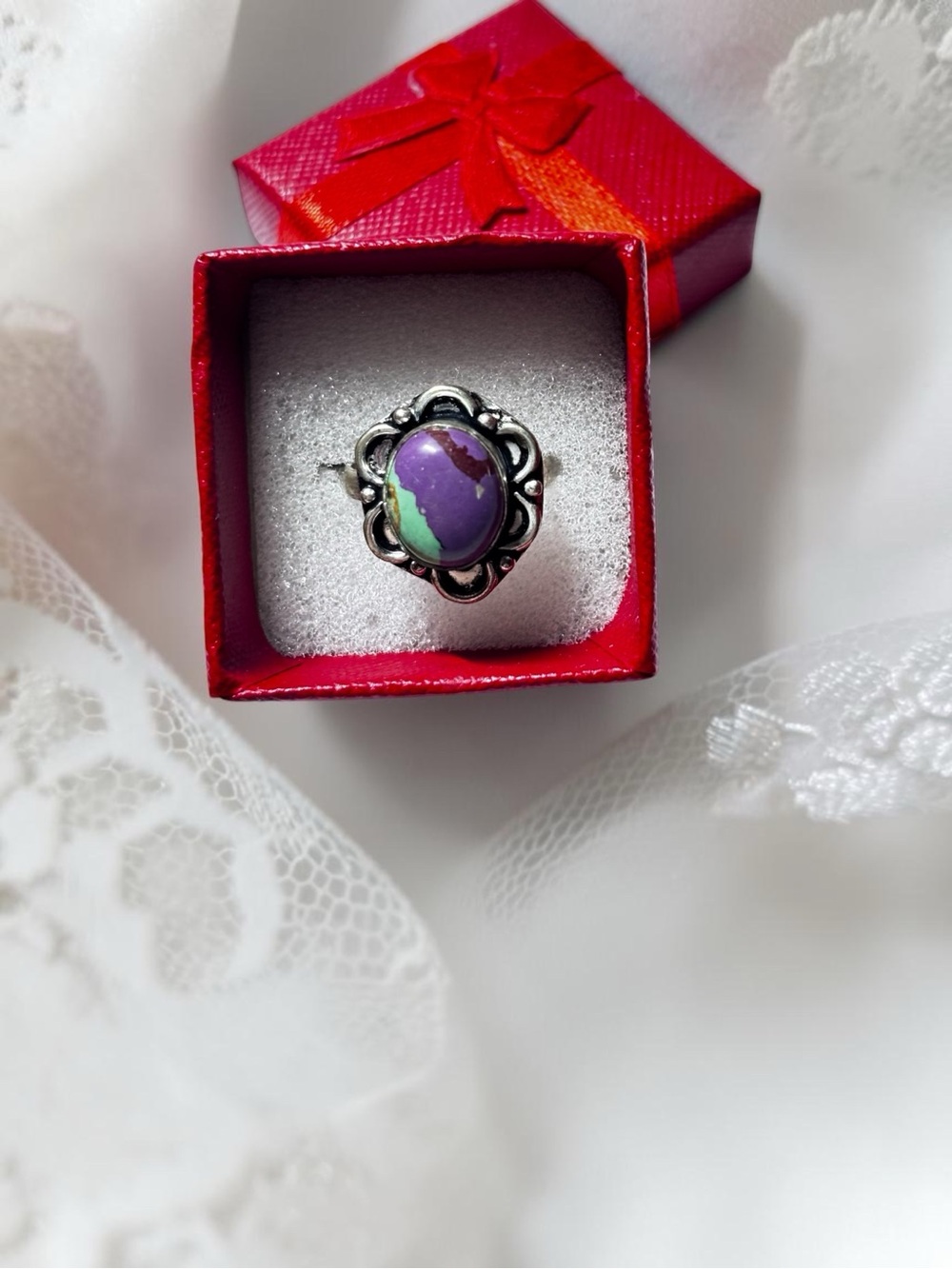 Delicate Purple & Green Stone Silver-Accent Ring